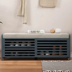 Panca contenitore "shutter" invecchiato con impiallacciatura in acacia per un tocco retrò in soggiorno o ingresso (Blu Navy)