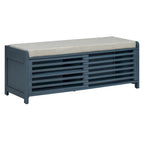 Panca contenitore "shutter" invecchiato con impiallacciatura in acacia per un tocco retrò in soggiorno o ingresso (Blu Navy)