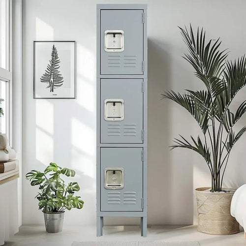 3 Door 66H Metal Lockers With Lock for Employees,Storage Locker Cabinet for Home Gym Office School Garage,Gray