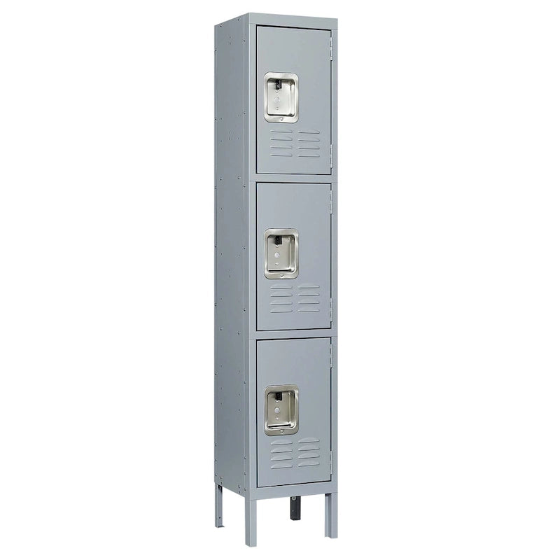 3 Door 66H Metal Lockers With Lock for Employees,Storage Locker Cabinet for Home Gym Office School Garage,Gray