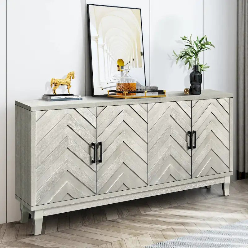 Stronger Vintage Style Buffet Cabinet, Lacquered Accent Storage 4 Door Wooden Cabinets,Thickened Sideboard Storage Cabinet
