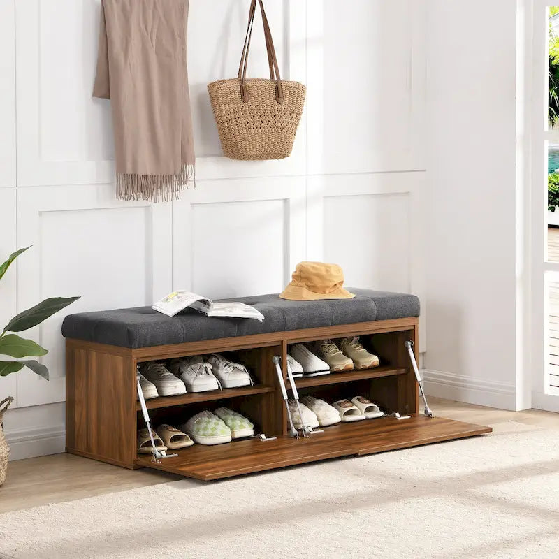 49 Scarpiera Panca da Ingresso Mobiletto Porta Scarpe Contenitore Pouf con Sedile Imbottito e Doppie Ante per Ingresso, Camera da Letto