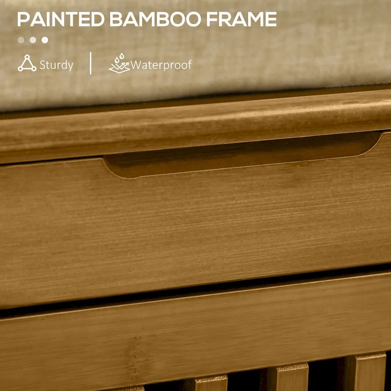 Panca portascarpe con armadietti, panca da ingresso in bambù con cuscino per seduta, 3 ante