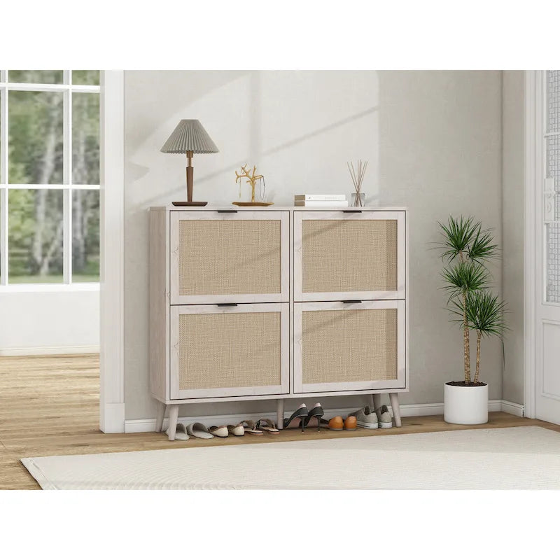 Scarpiera a 4 Ante, Armadietto Portascarpe Moderno Autoportante, per Ingresso