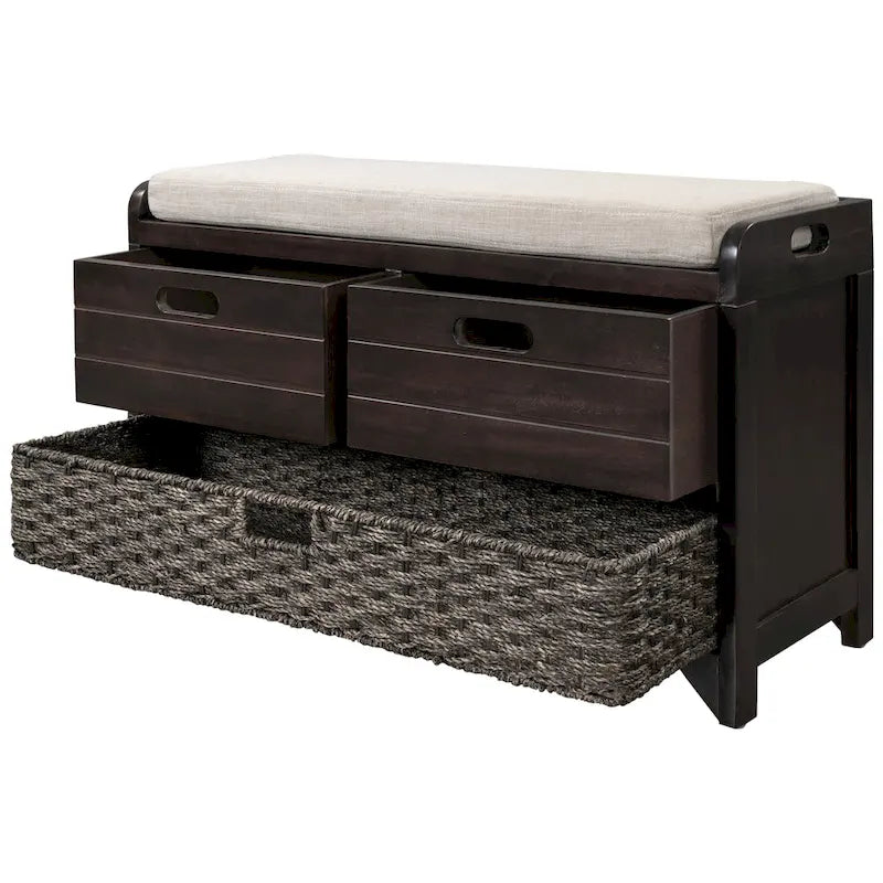 Panca contenitore in legno con 1 cesto rimovibile e 2 cassetti, panca scarpiera completamente assemblata 32 panca da ingresso con cuscino rimovibile