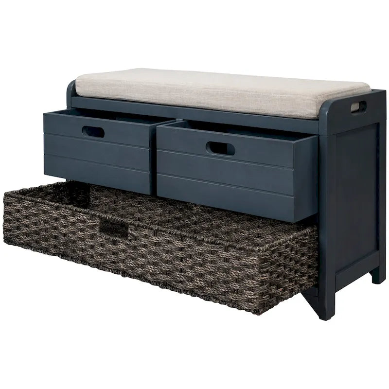Panca contenitore in legno con 1 cesto rimovibile e 2 cassetti, panca scarpiera completamente assemblata 32 panca da ingresso con cuscino rimovibile