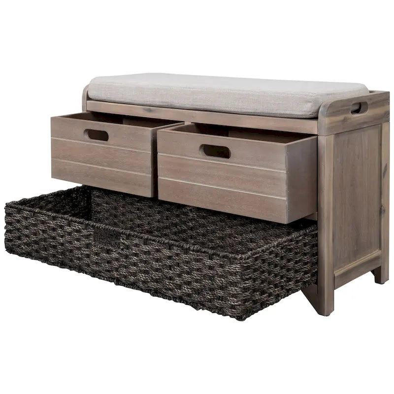 Panca contenitore in legno con 1 cesto rimovibile e 2 cassetti, panca scarpiera completamente assemblata 32 panca da ingresso con cuscino rimovibile