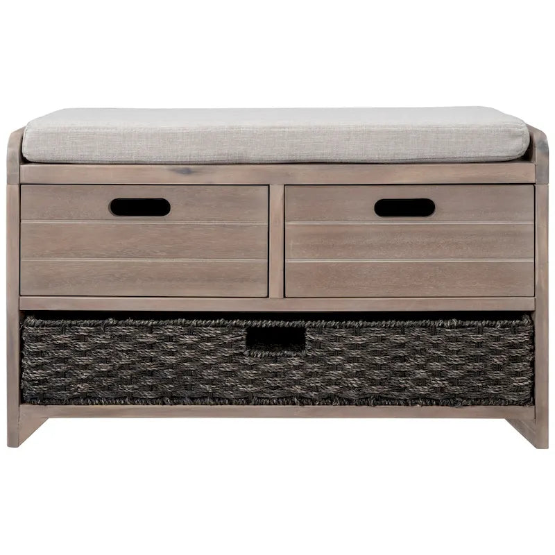 Panca contenitore in legno con 1 cesto rimovibile e 2 cassetti, panca scarpiera completamente assemblata 32 panca da ingresso con cuscino rimovibile