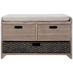 Panca contenitore in legno con 1 cesto rimovibile e 2 cassetti, panca scarpiera completamente assemblata 32 panca da ingresso con cuscino rimovibile