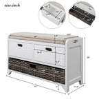 Panca contenitore in legno con 1 cesto rimovibile e 2 cassetti, panca scarpiera completamente assemblata 32 panca da ingresso con cuscino rimovibile