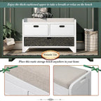 Panca contenitore in legno con 1 cesto rimovibile e 2 cassetti, panca scarpiera completamente assemblata 32 panca da ingresso con cuscino rimovibile