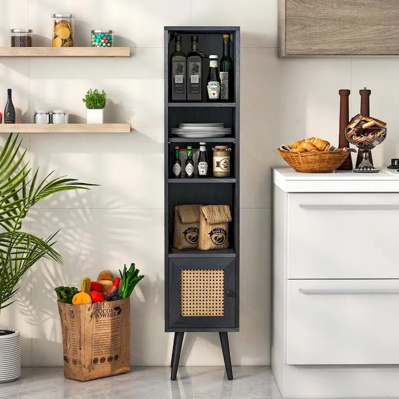 Mobiletto portaoggetti in rattan autoportante sottile in legno - Vedi dettagli