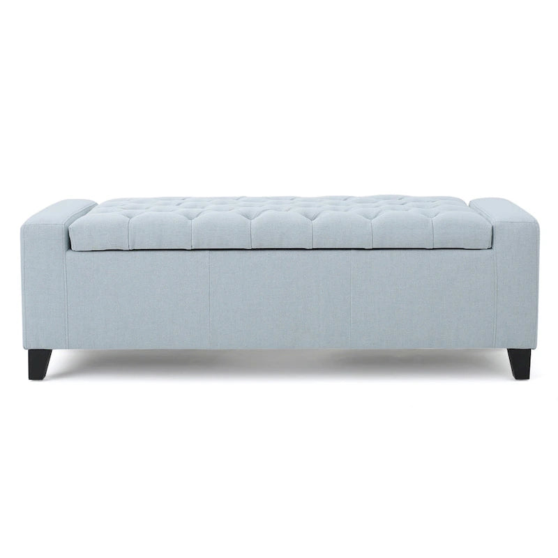 Storage Ottoman Bench, Light Blue Fabric, Tufted Top, 51 Inch