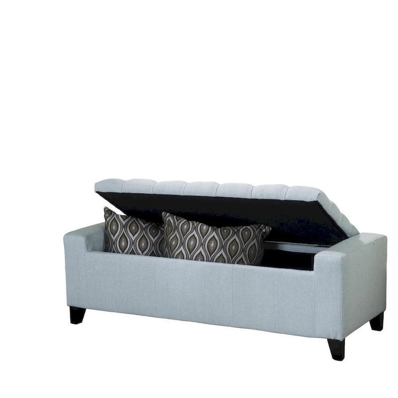 Storage Ottoman Bench, Light Blue Fabric, Tufted Top, 51 Inch