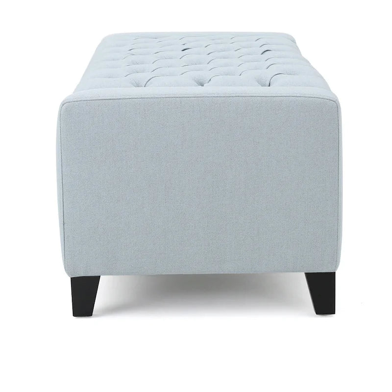 Storage Ottoman Bench, Light Blue Fabric, Tufted Top, 51 Inch