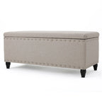 Panca Contenitore Ottomana, Tessuto Beige, Rivetti Decorativi, 107 cm