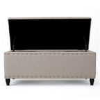 Panca Contenitore Ottomana, Tessuto Beige, Rivetti Decorativi, 107 cm
