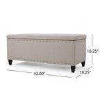 Panca Contenitore Ottomana, Tessuto Beige, Rivetti Decorativi, 107 cm