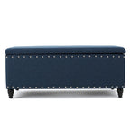 Panca Contenitore Ottomana, Tessuto Blu Navy, Rivetti Decorativi, 107 cm