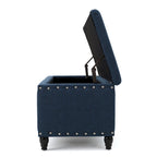 Panca Contenitore Ottomana, Tessuto Blu Navy, Rivetti Decorativi, 107 cm