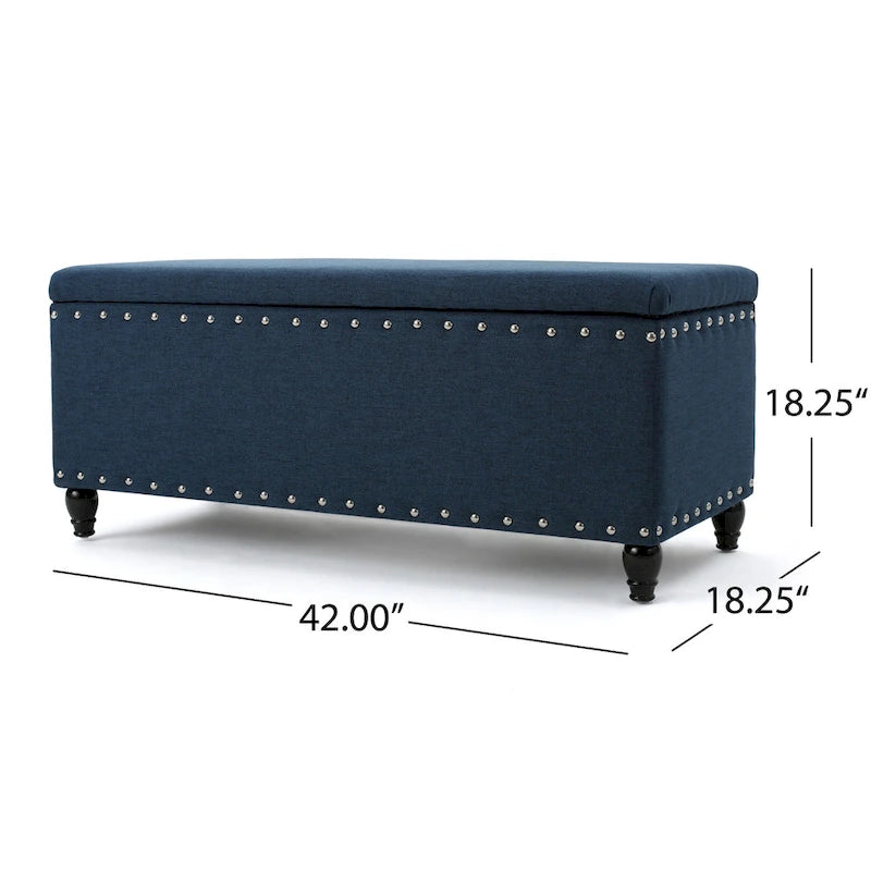Panca Contenitore Ottomana, Tessuto Blu Navy, Rivetti Decorativi, 107 cm