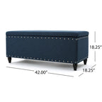 Panca Contenitore Ottomana, Tessuto Blu Navy, Rivetti Decorativi, 107 cm