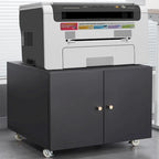 Black cabinet with 2 door and a sturdy steel printer stand