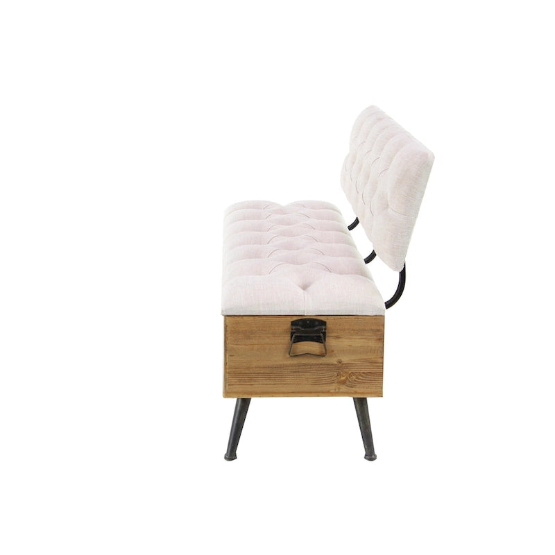 Panca contenitore in legno con seduta e schienale trapuntati color crema - Bianco - 20Lx48Px30H