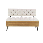 Panca contenitore in legno con seduta e schienale trapuntati color crema - Bianco - 20Lx48Px30H