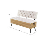 Panca contenitore in legno con seduta e schienale trapuntati color crema - Bianco - 20Lx48Px30H