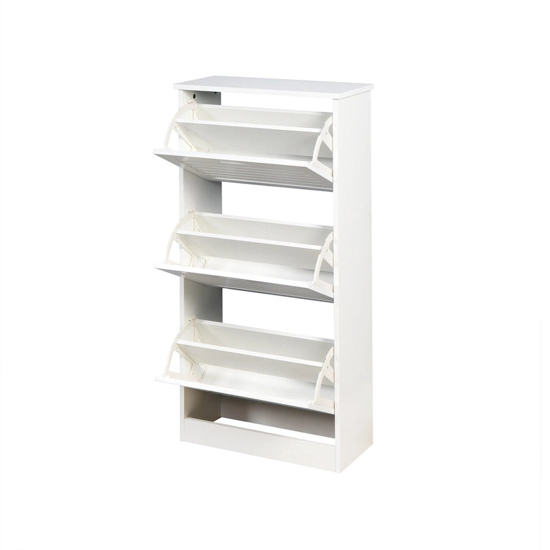 Scarpiera in legno per ingresso, scarpiera bianca con 3 ante a ribalta 53,2x24x109,5 cm
