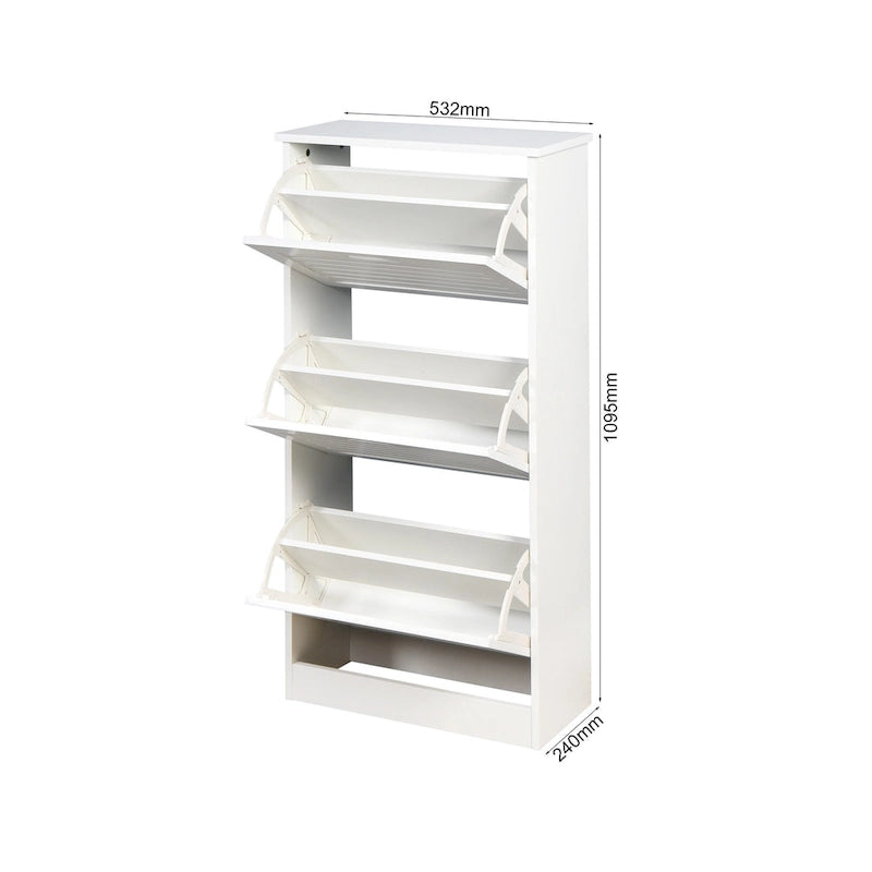 Scarpiera in legno per ingresso, scarpiera bianca con 3 ante a ribalta 53,2x24x109,5 cm