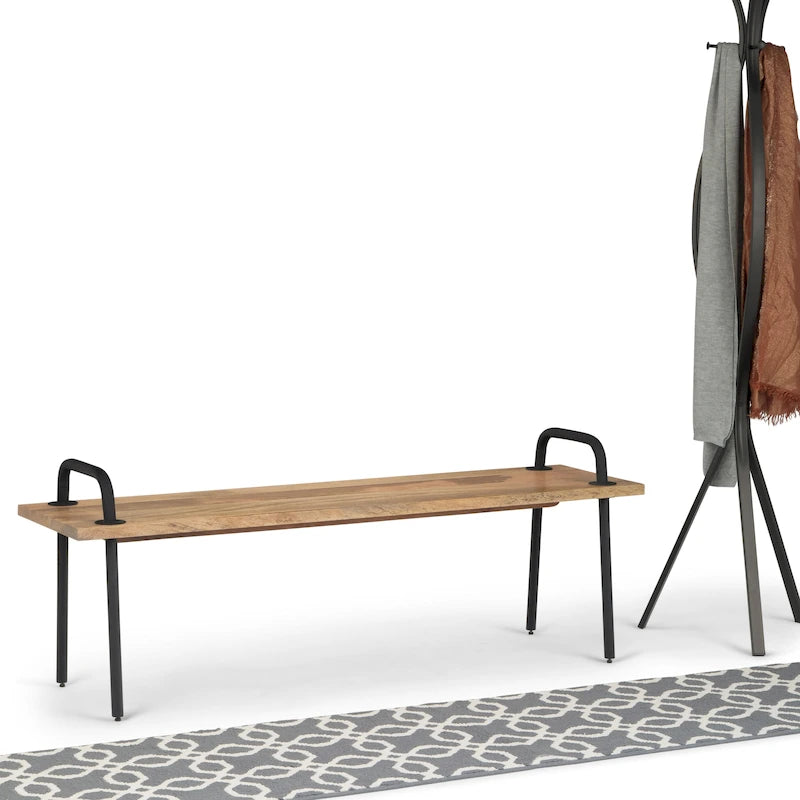 PANCA DA INGRESSO INDUSTRIALE in LEGNO MASSELLO DI MANGO da 140 cm in Naturale - 140 x 38 x 51 cm