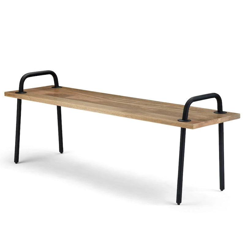 PANCA DA INGRESSO INDUSTRIALE in LEGNO MASSELLO DI MANGO da 140 cm in Naturale - 140 x 38 x 51 cm