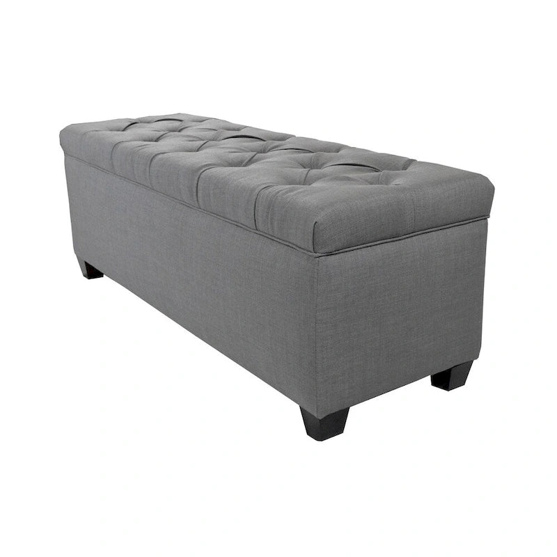 Dark Grey Diamond Tufted Shoe Storage Bench