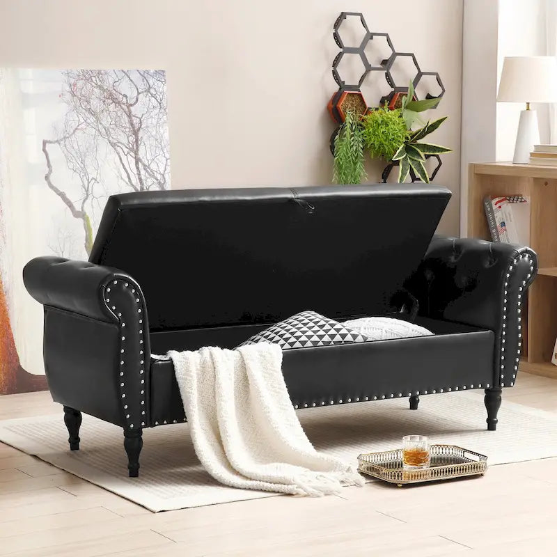 63 PU Panca da letto con coperchio apribile per ingresso e 1 cuscino