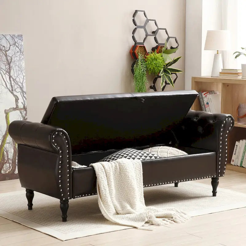 63 PU Panca da letto con coperchio apribile per ingresso e 1 cuscino