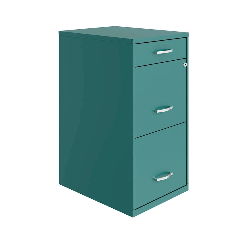 Space Solutions 18 Deep 3 Drawer Metal Organizer File Cabinet, Teal