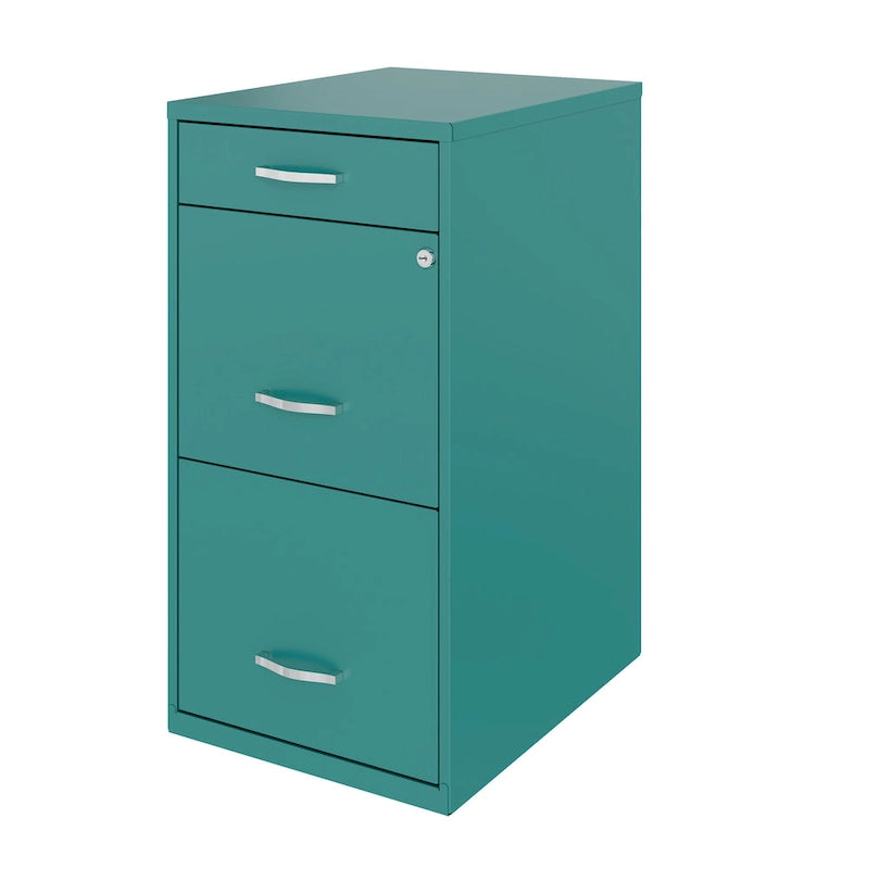 18 Deep 3 Drawer Metal Organizer File Cabinet, Teal