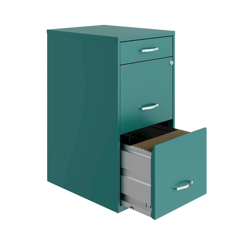 Mobiletto schedario in metallo a 3 cassetti profondi, 45,7 cm, verde acqua