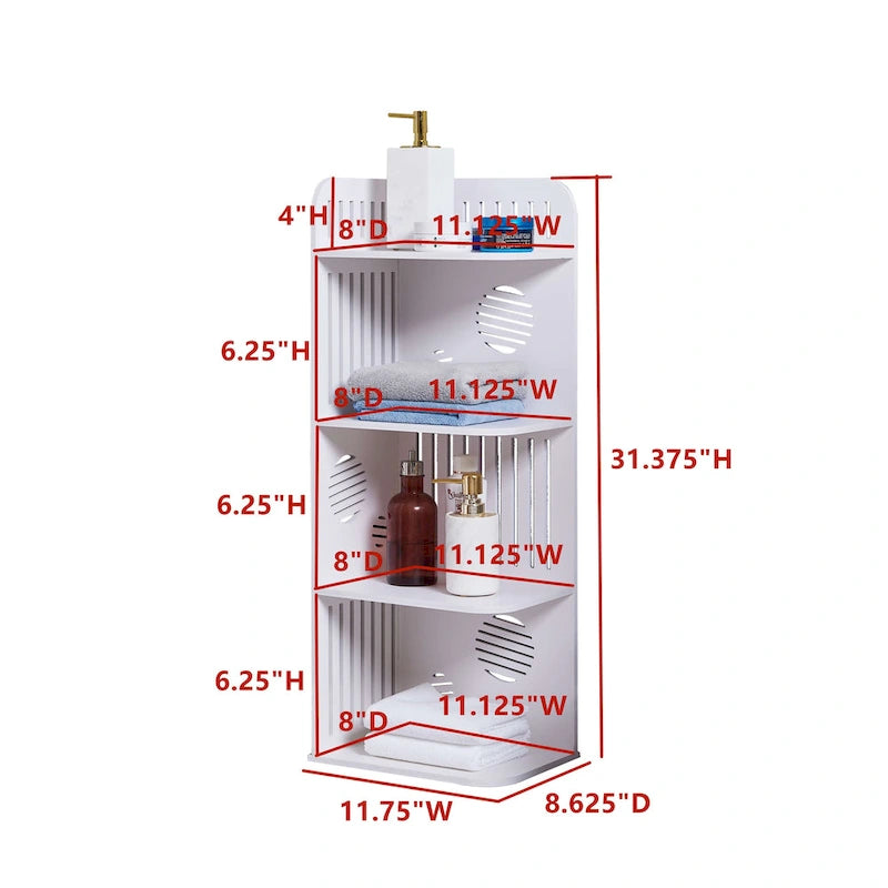 Organizzatore angolare a 4 ripiani per bagno, Bianco