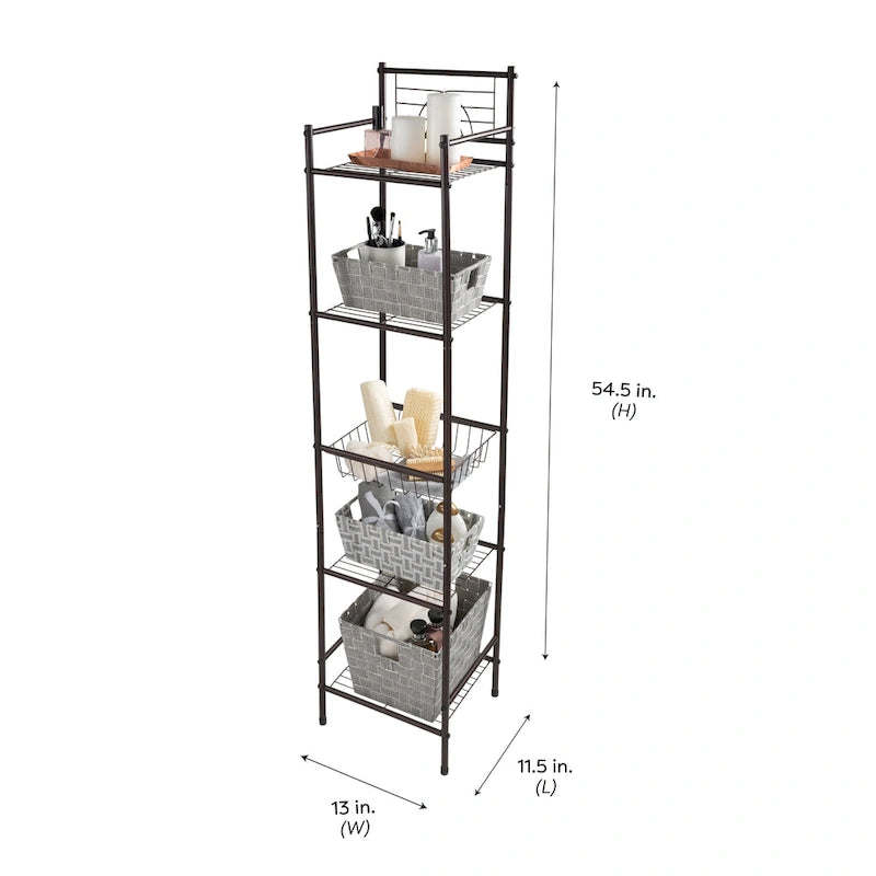 Scaffale portaoggetti a 5 ripiani in bronzo lucidato a olio - 13x11,6x58,7