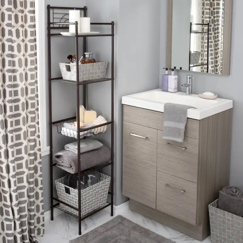 Scaffale portaoggetti a 5 ripiani in bronzo lucidato a olio - 13x11,6x58,7