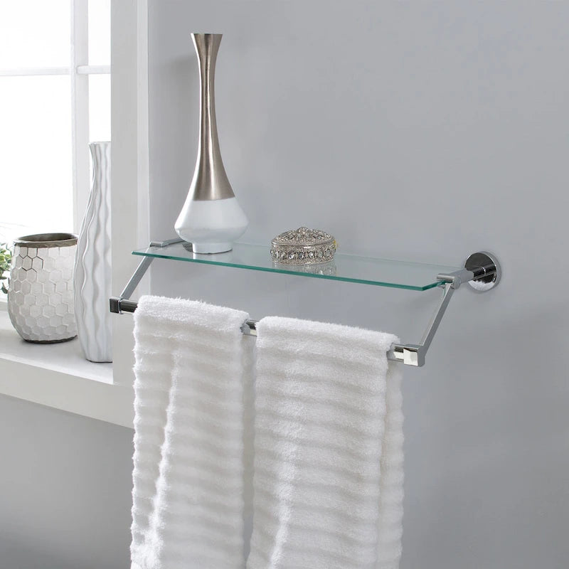 Hanging Glass Shelf with Towel Bar - 21.7x6.2x4.75