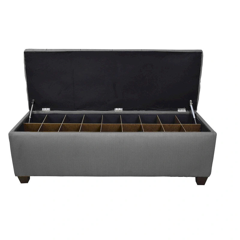 Dark Grey Button Tufted Shoe Storage Bench