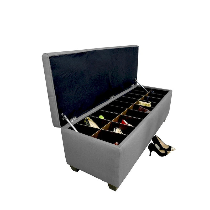 Dark Grey Button Tufted Shoe Storage Bench