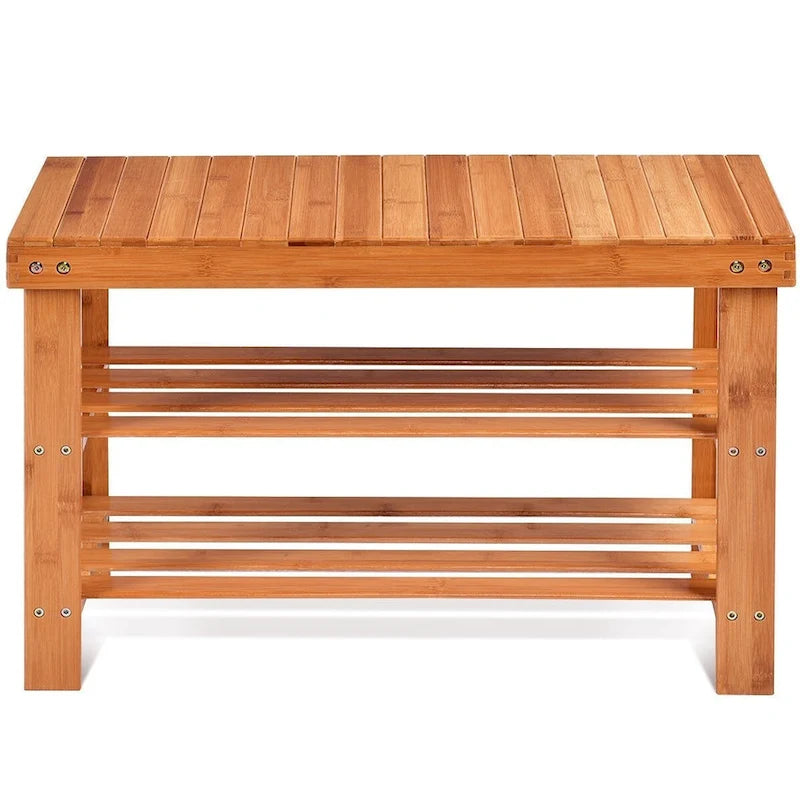 3 Tier Bamboo Bench Storage Shoe Shelf - 27.5 x 11 x 17.5 (L x W x H)