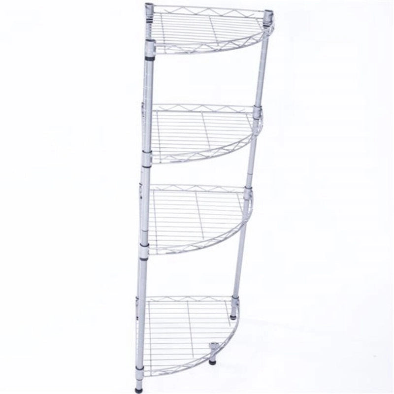 Fan-shaped Carbon Steel Metal Assembly 4-Tier Storage Rack Silver Grey - 11.81 x 11.81 x 35.43