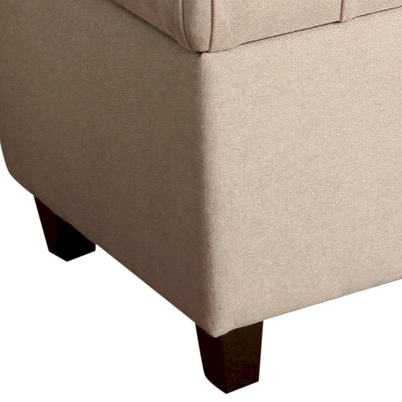 Panca in legno rivestita in tessuto con bottoni trapuntati e vano contenitore a cerniera, crema e marrone - 45,7 A x 101,6 L x 45,7 P cm