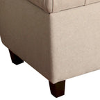 Panca in legno rivestita in tessuto con bottoni trapuntati e vano contenitore a cerniera, crema e marrone - 45,7 A x 101,6 L x 45,7 P cm